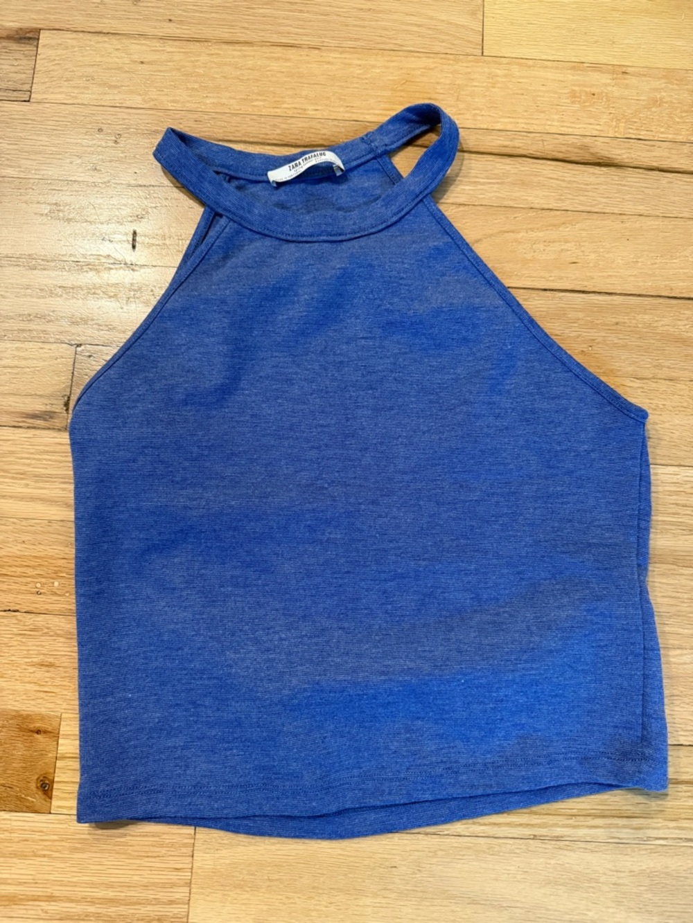 Zara Trafaluc Denim-Blue Halter Crop Top